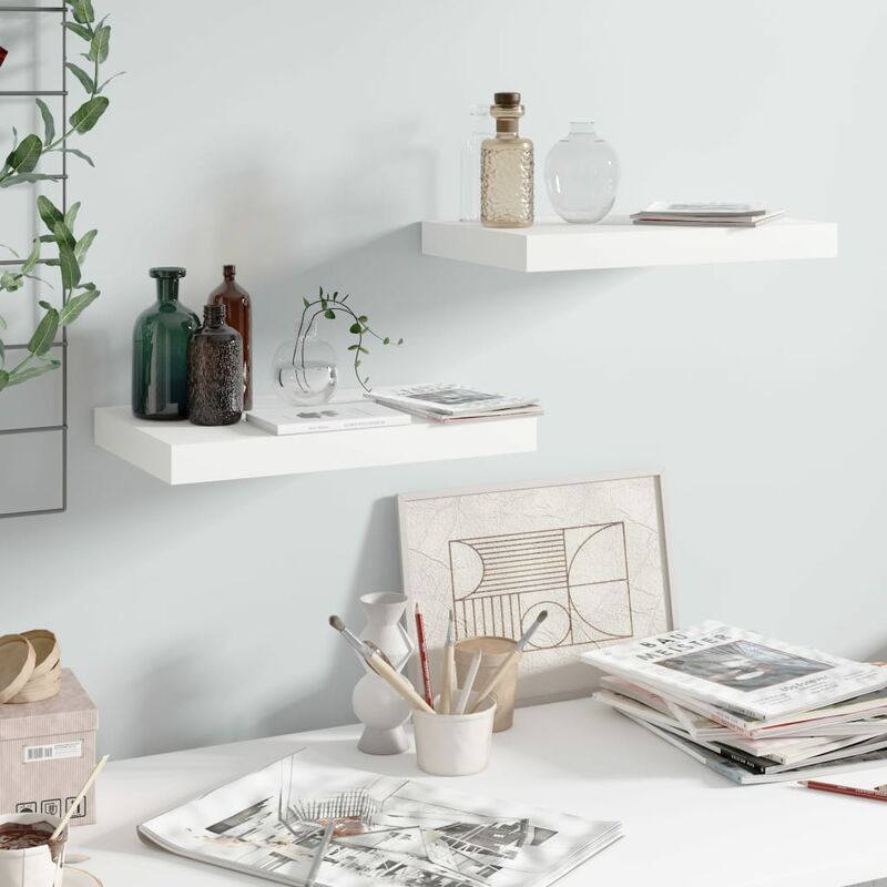 

Estante flotante pared 2 uds blanco brillo MDF 40x23x3,8 cm - Blanco