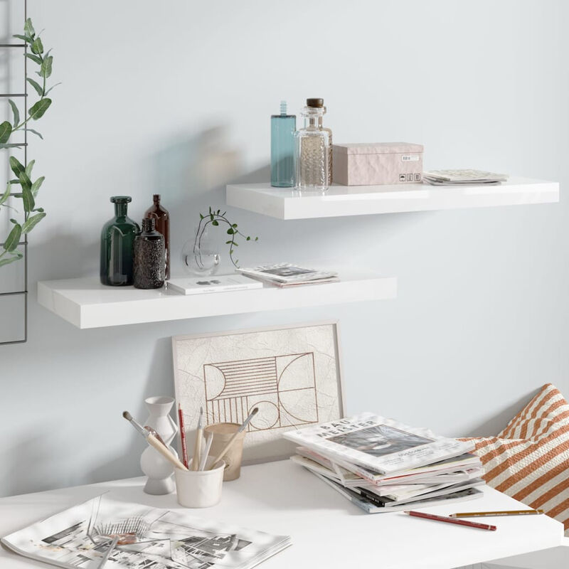

Estante flotante pared 2 uds blanco brillo MDF 60x23,5x3,8 cm