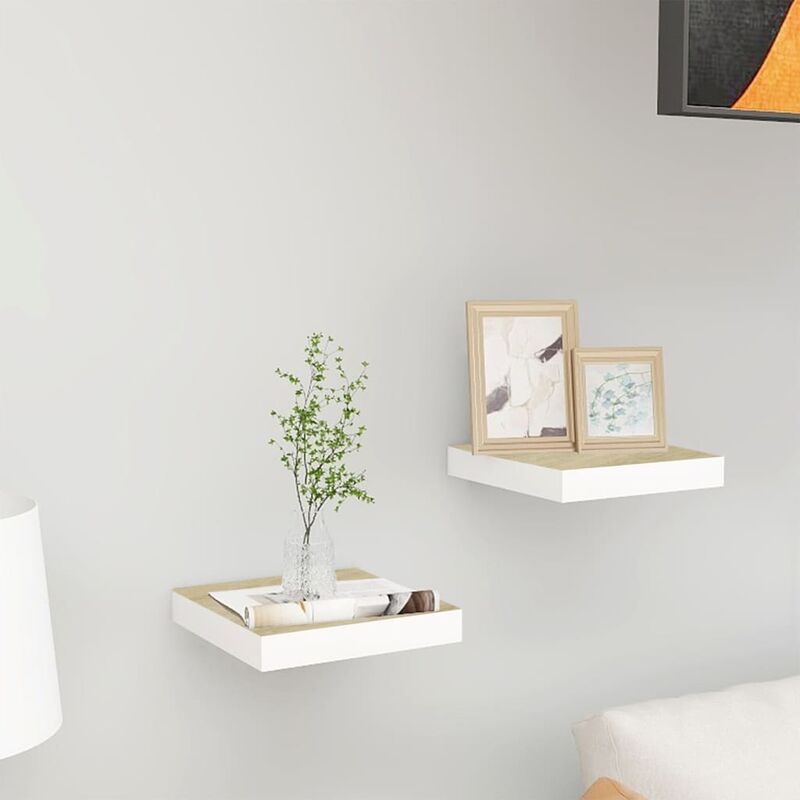 

Estante flotante pared 2 uds blanco y roble MDF 23x23,5x3,8 cm
