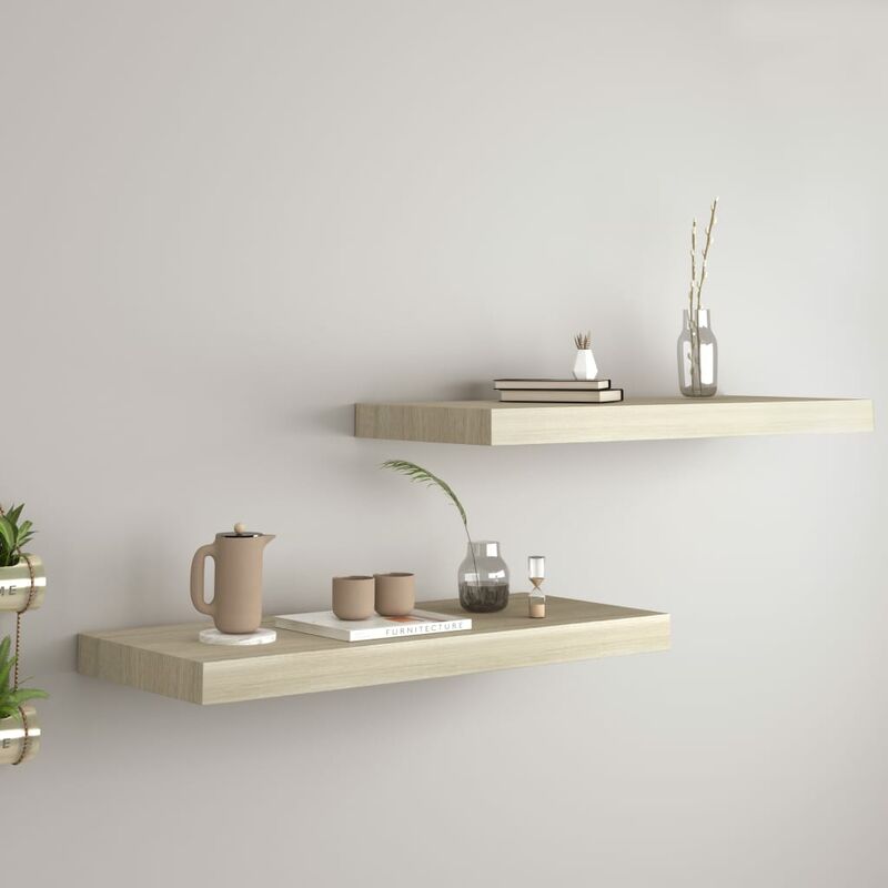 

Estante flotante pared 2 uds color roble MDF 60x23,5x3,8 cm