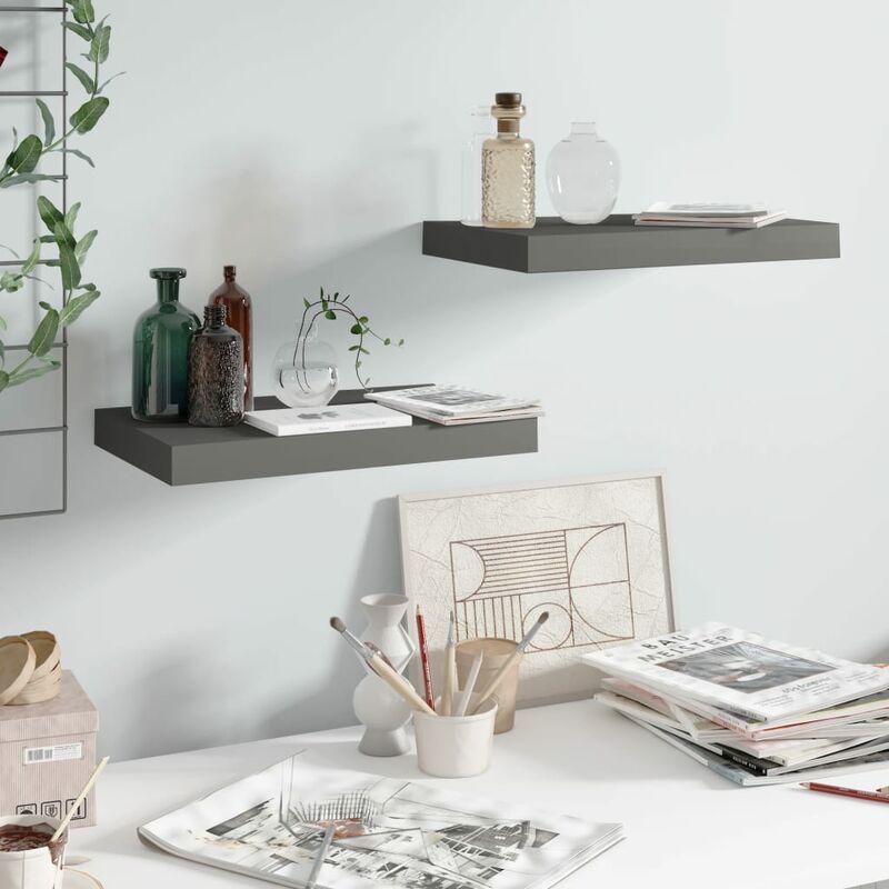 

Youthup - Estante flotante pared 2 uds gris brillo MDF 40x23x3,8 cm - Gris