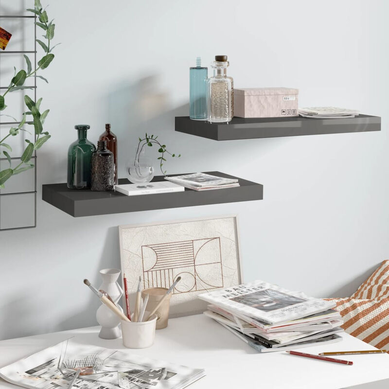 

Estante flotante pared 2 uds gris brillo MDF 50x23x3,8 cm