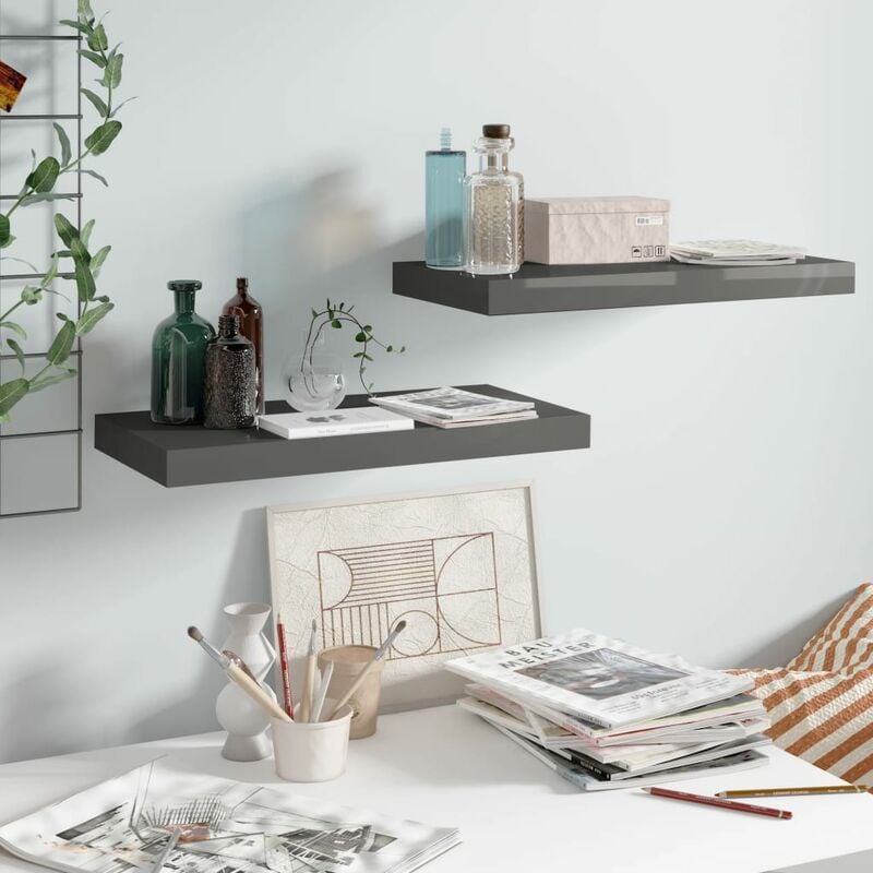 

Estante flotante pared 2 uds gris brillo MDF 50x23x3,8 cm - Gris