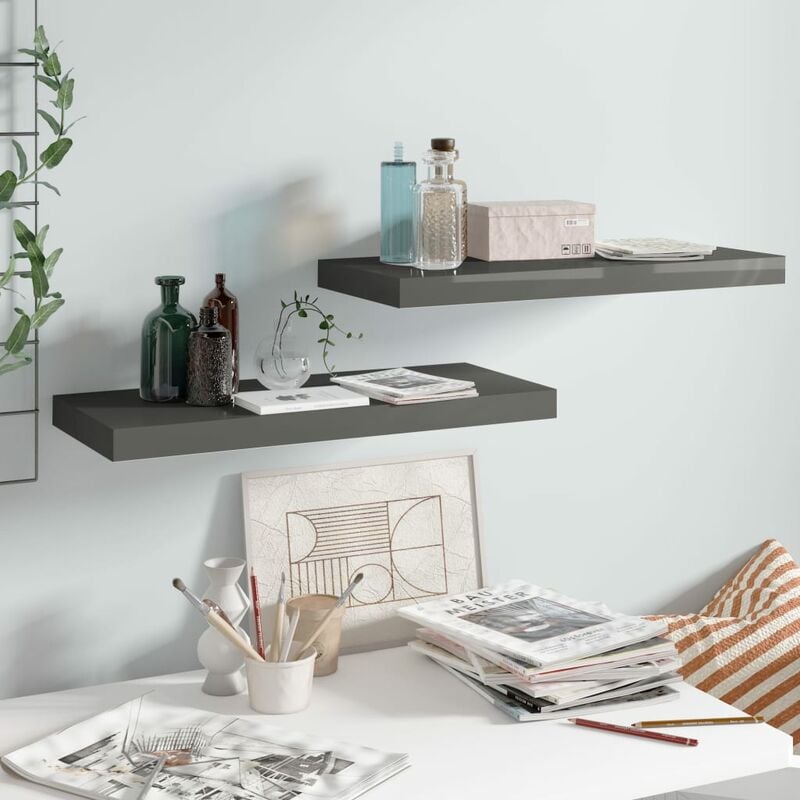 

Youthup - Estante flotante pared 2 uds gris brillo MDF 60x23,5x3,8 cm - Gris