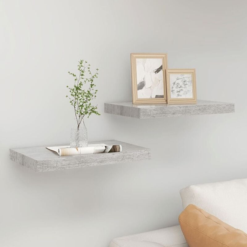 

Estante flotante pared 2 uds gris hormigón MDF 40x23x3,8 cm