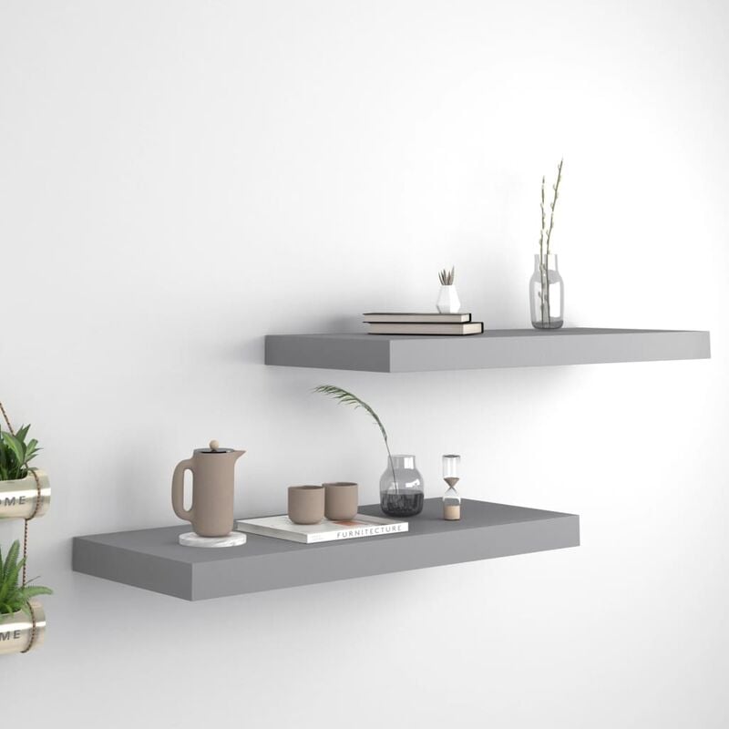 

Youthup - Estante flotante pared 2 uds gris MDF 60x23,5x3,8 cm - Gris