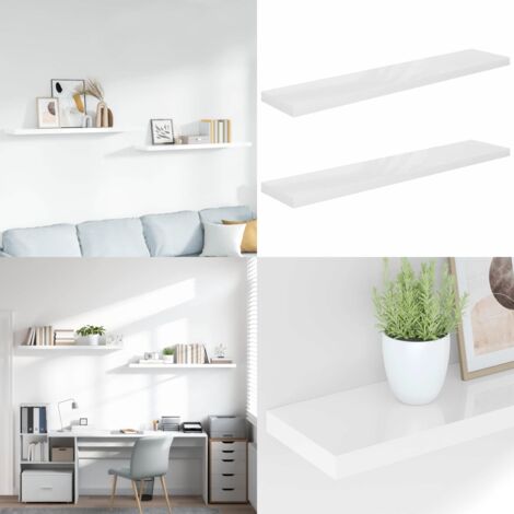 Estante flotante pared 2 uds MDF blanco brillo 120x23,5x3,8 cm - Estantería flotante - Estantería de madera
