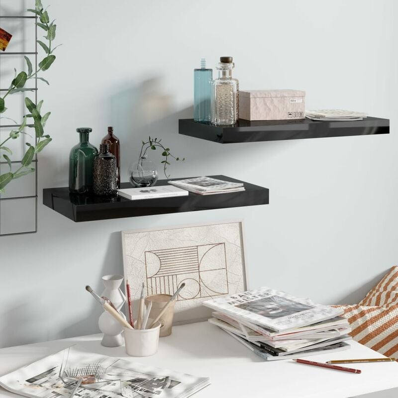 

Estante flotante pared 2 uds negro brillo MDF 50x23x3,8 cm - Negro