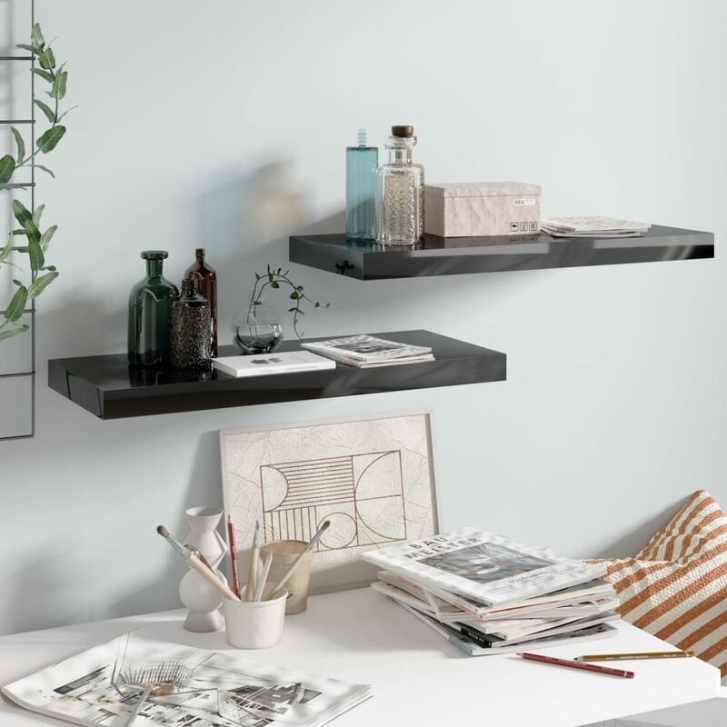 

Youthup - Estante flotante pared 2 uds negro brillo MDF 60x23,5x3,8 cm - Negro