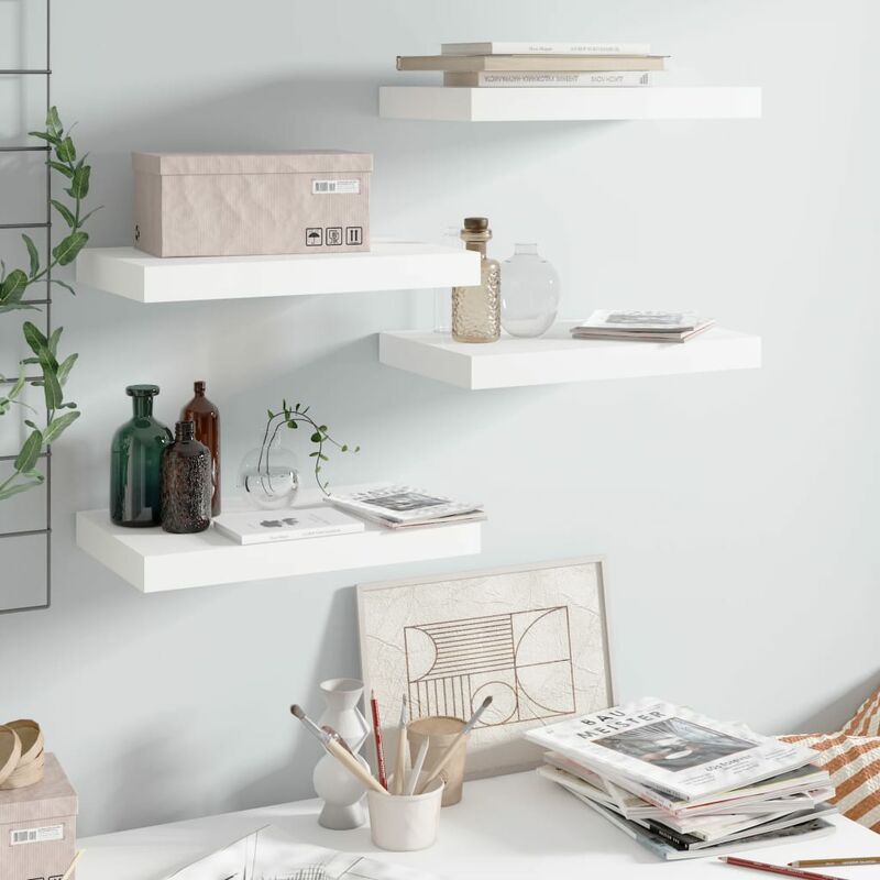 

Estante flotante pared 4 uds blanco brillo MDF 40x23x3,8 cm - Blanco