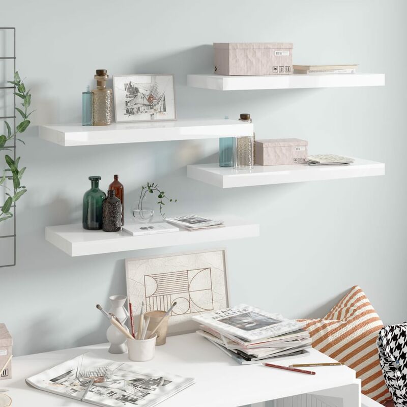 

Youthup - Estante flotante pared 4 uds blanco brillo MDF 60x23,5x3,8 cm - Blanco
