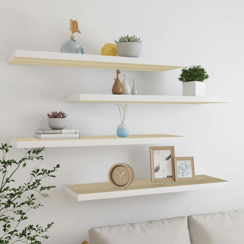 

Estante flotante pared 4 uds blanco y roble MDF 120x23,5x3,8 cm