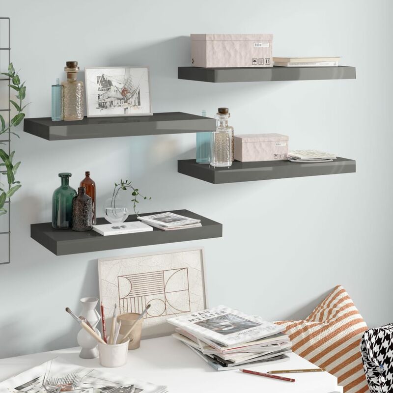 

Estante flotante pared 4 uds gris brillante MDF 50x23x3,8 cm - Gris