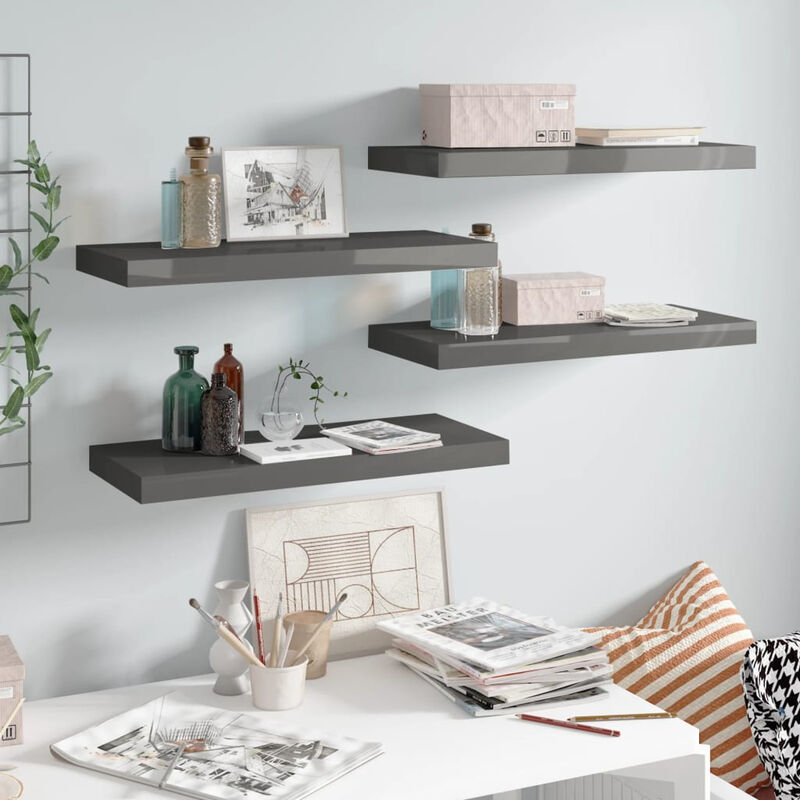 

Estante flotante pared 4 uds gris brillante MDF 60x23,5x3,8 cm