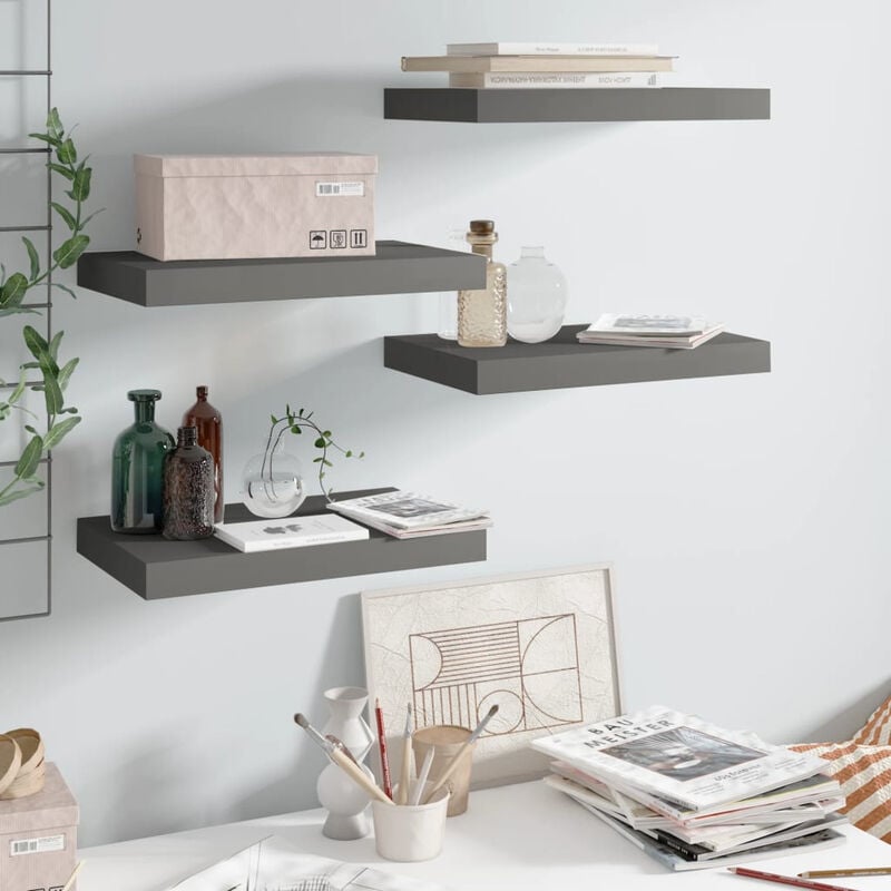 

Estante flotante pared 4 uds gris brillo MDF 40x23x3,8 cm