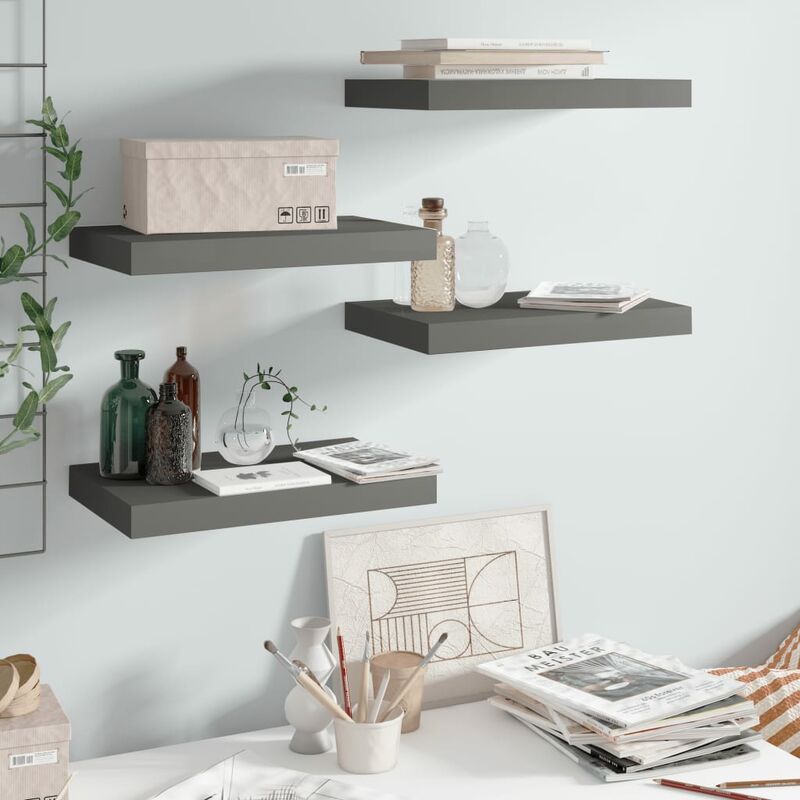 

Estante flotante pared 4 uds gris brillo MDF 40x23x3,8 cm