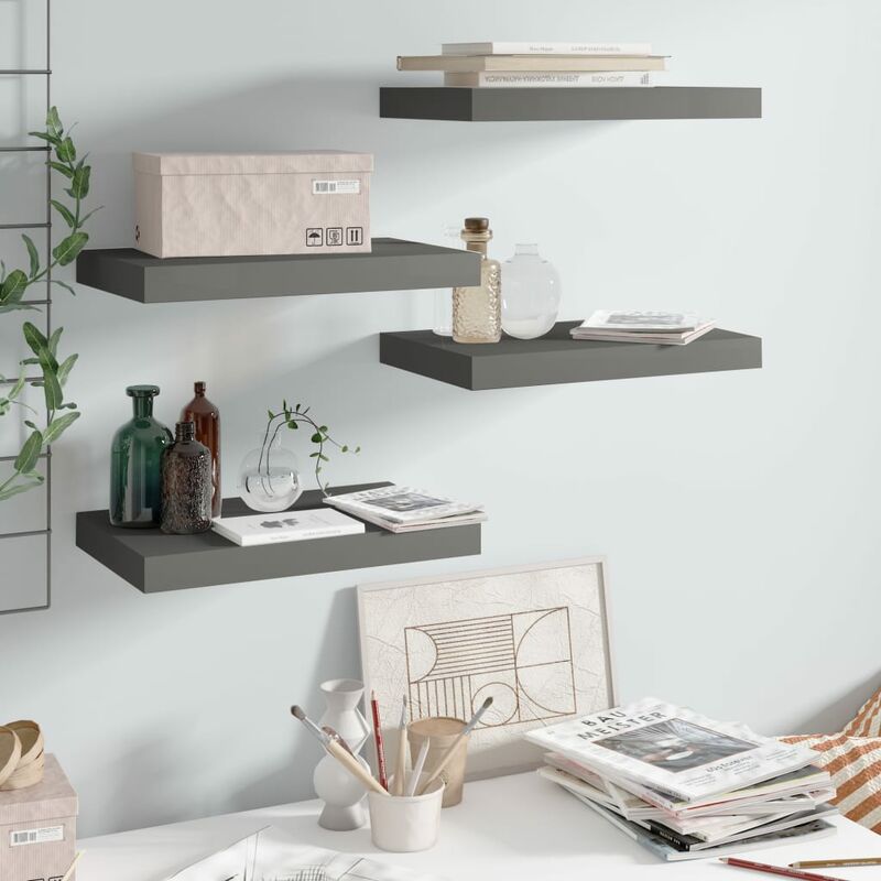 

Estante flotante pared 4 uds gris brillo MDF 40x23x3,8 cm - Gris