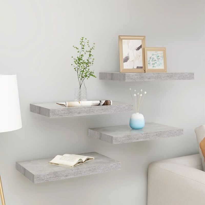 

Estante flotante pared 4 uds gris hormigón MDF 40x23x3,8 cm