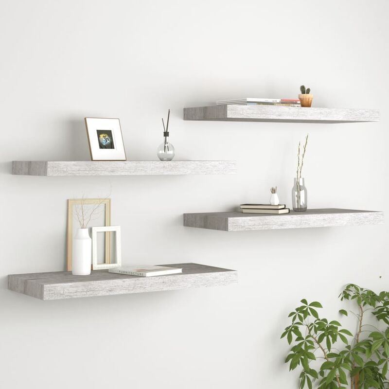 

Estante flotante pared 4 uds gris hormigón MDF 60x23,5x3,8 cm