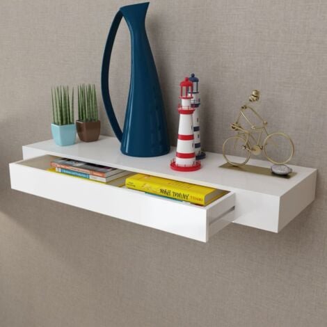 Estante flotante pared con 1 cajón MDF blanco para libros/DVD vidaXL442526