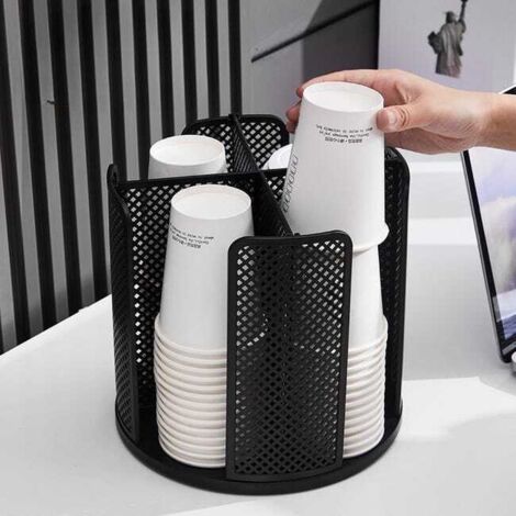 Estante giratorio negro para almacenamiento – Estante versátil de 360° para tazas, oficina y cocina 23,5×22 cm