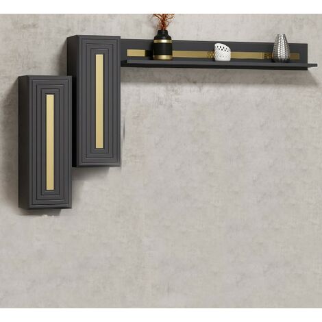 Estante Moderno - Jose - Moderno - con puertas, estantes - Sala de estar - Antracita en Tablero de aglomerado de melamina, Armario 72x25x25 cm - Estante 120x25x25 cm