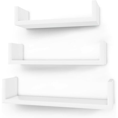 Estante Mural Estantería Colgante en Forma de U Set de 3 estantes flotantes Decoración Creatividad MDF Blanco LWS40WT