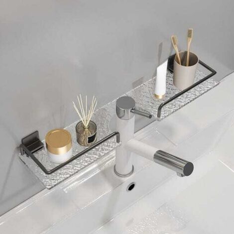 Estante mural para grifo de baño, estante para lavabo, no requiere taladrar, acrílico, estampado de ondas negras, 50 cm