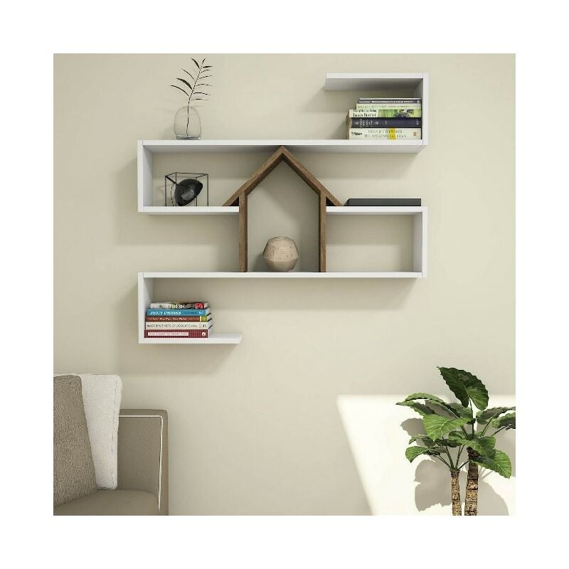 

Estante Nest - Flotante, de Pared, para Libros para Salon, Oficina - Blanco, Nogal, in Aglomerado Melaminico, PVC, 100x22x93 cm