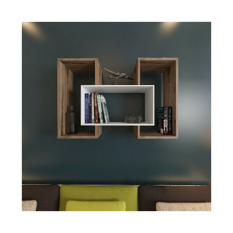 

Estante Of de Pared, para Libros - para Salon, Oficina - Nogal, Blanco en Madera, 90 x 25 x 60 cm
