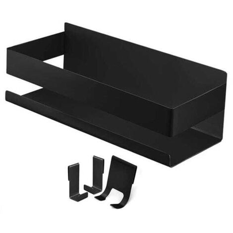 Estante organizador de baño, organizador de ducha de pared sin necesidad de taladrar para artículos de aseo con gancho, color negro.