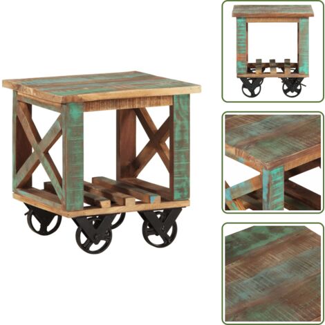 Estante para botellas - vidaXL Mesa auxiliar con ruedas madera maciza reciclada 40x40x42 cm - Muebles ecológicos