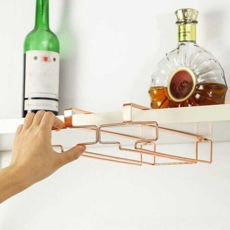 Estante para copas de vino de doble fila color oro rosa, soporte para copas colgantes, soporte para copas de vino, estante para colgar copas de vino