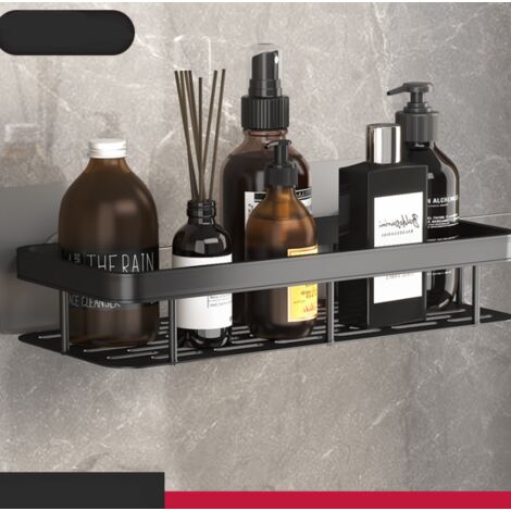 Estante para ducha, estante de almacenamiento sin taladrar, estante para baño (un nivel) negro
