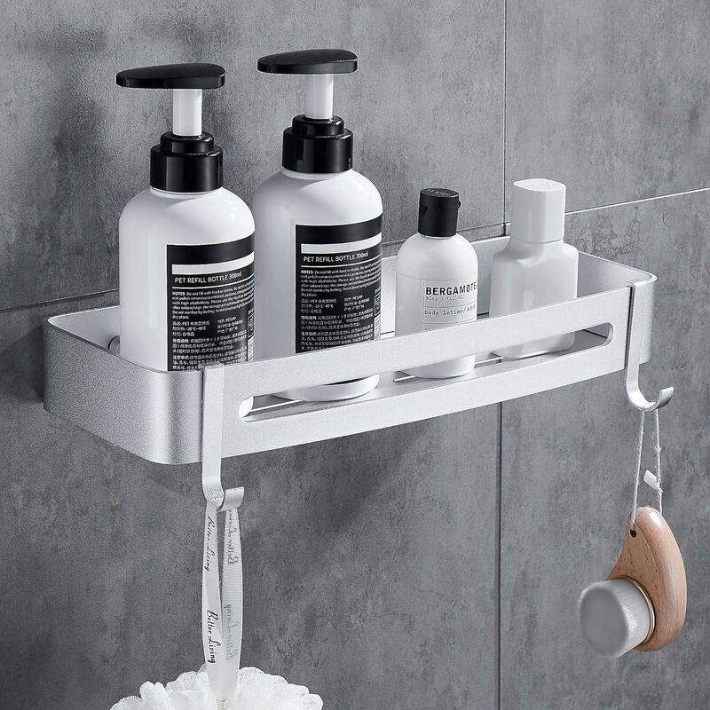 

Estante para ducha sin taladros Estante para canasta de ducha sin clavos No daña, canasta de superficie de aluminio resistente a la oxidación para