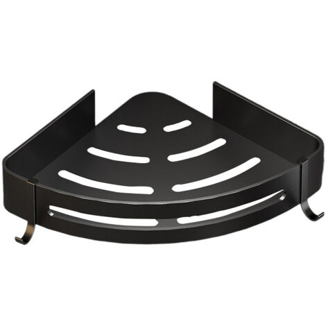 Estante para equipaje de ducha, no requiere taladrar, de metal, con 2 ganchos estante de esquina, cesta, estante de esquina inoxidable pegatinas para baño (2 unidades, negras).