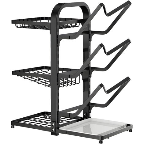 Estante para especias de 6 niveles y organizador de tapas, altura ajustable, escurridor integrado.