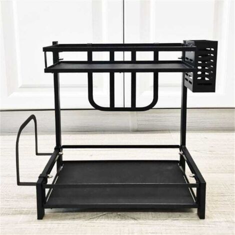 Estante para especias de cocina, organizador completo de utensilios - dos niveles 302040cm, negro