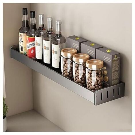 Estante para especias metálico de pared, no requiere taladrar – 40 x 13,8 x 5,5 cm – diseño compacto y moderno para la cocina o el armario.