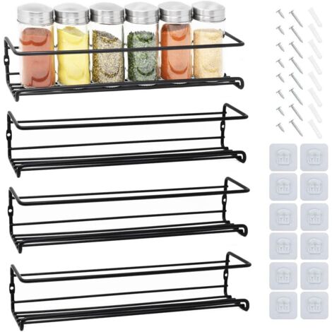 Estante para especias y hierbas de cuatro niveles - Almacenamiento de especias para cocina - Estante para especias negro de primera calidad - Estante para especias de cocina fácil de instalar