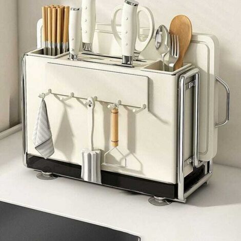 Estante para guardar cuchillos de cocina, organizador de cocina multifuncional, soporte para cuchillos + tablero magnético con ganchos.