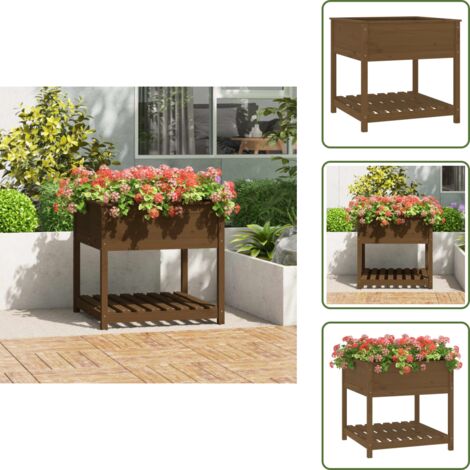 Estante para jardinería - vidaXL Jardinera con estante madera maciza pino marrón 82,5x82,5x81 cm - Macetero con estante