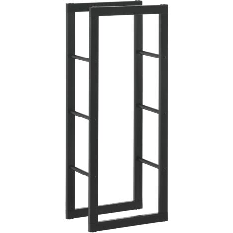 Estante para leña robusto Estante para leña macizo Soporte para leña Almacenamiento eficiente para interior y exterior Acero lacado 40 x 100 x 25 cm negro 030005956
