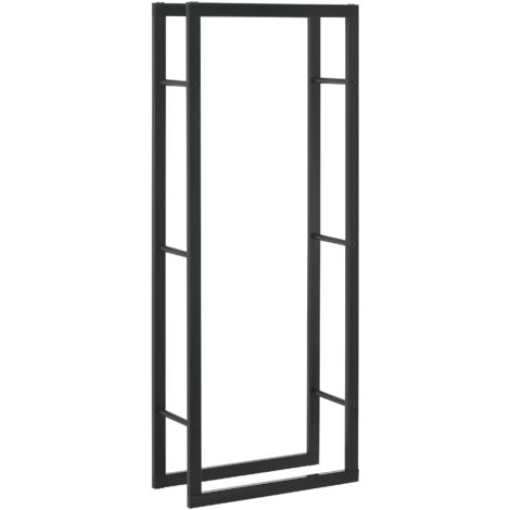 Estante para leña robusto Estante para leña macizo Soporte para leña Almacenamiento eficiente para interior y exterior Acero lacado 60 x 150 x 25 cm negro 030005965