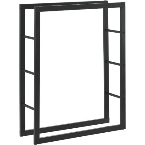 Estante para leña robusto Estante para leña macizo Soporte para leña Almacenamiento eficiente para interior y exterior Acero lacado 80 x 100 x 25 cm negro 030005966