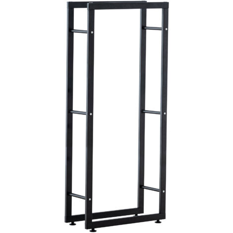 Estante para leña, soporte para leña para chimenea 25x60x125 cm metal negro mate DEC10030