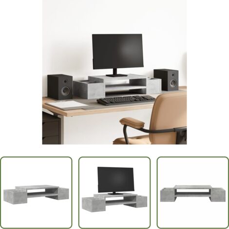 Estante para monitor -  Soporte de pantalla con almacenaje gris hormigón 70x27x15 cm
