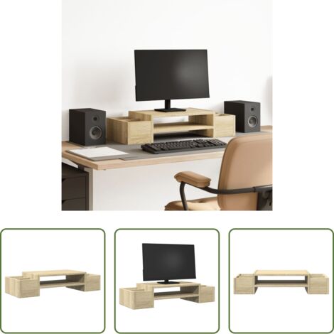Estante para monitor -  Soporte de pantalla con almacenaje roble Sonoma 70x27x15 cm