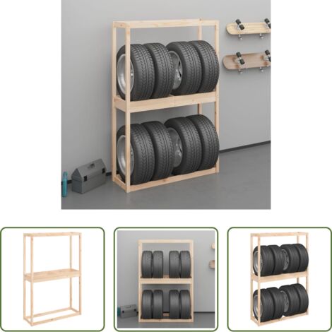 Estante para neumáticos -  Soporte para neumáticos madera maciza de pino 120x40x180 cm