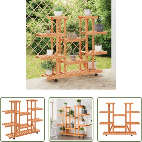 Estante para plantas -  Soporte de flores con ruedas madera maciza abeto 110x25x115 cm